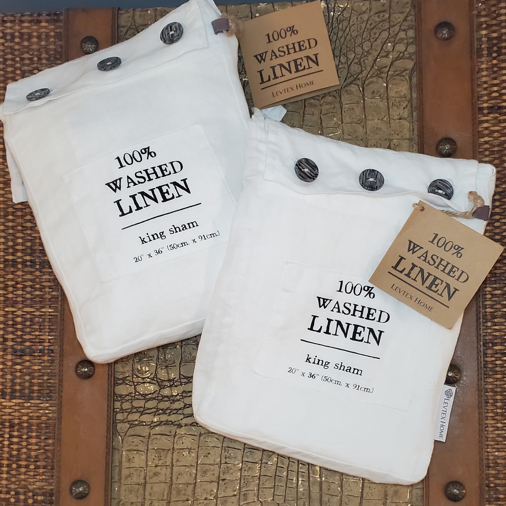 Two (2) Levtex Home White Linen King Shams